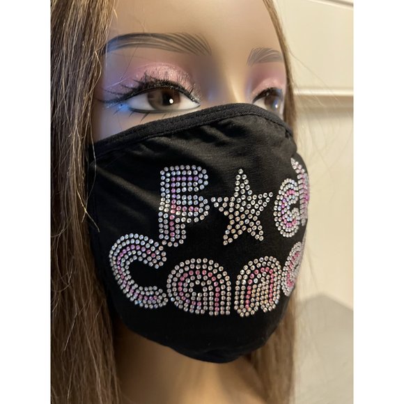 Breast Cancer Awareness F*ck Cancer Bling Face Mask Rhinestone - Picture 7 of 11